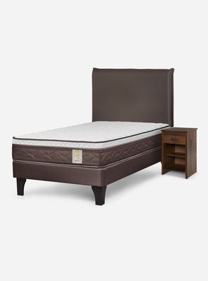 Cama Europea New style 4 1 Plaza + Respaldo + Velador Maurice