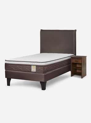 Cama Europea New style 4 1.5 Plazas + Respaldo + Velador Maurice