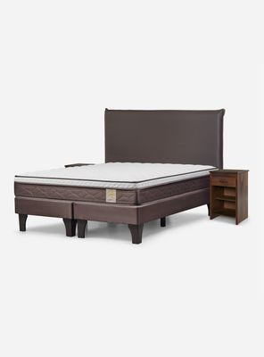 Cama Europea New style 4 2 Plazas Base Dividida + Respaldo + Veladores Maurice