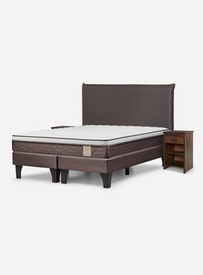 Cama Europea New style 4 King + Respaldo + Veladores Maurice Chocolate