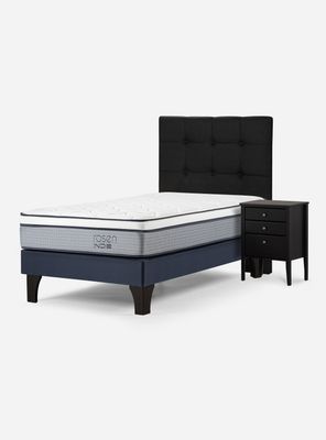 Cama Europea Indie 1 Plaza + Respaldo + Velador Issey