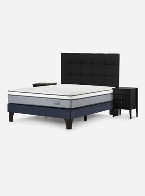 Cama Europea Indie 2 Plazas + Respaldo + Veladores Issey