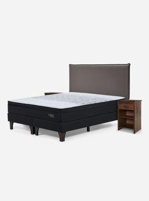 Cama Europea Tempo 2 Plazas Base Dividida + Respaldo + Veladores Maurice Chocolate
