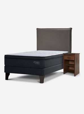 Cama Europea Tempo 1.5 Plazas + Respaldo + Velador Maurice