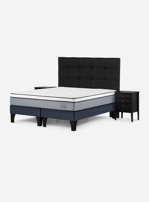 Cama Europea Indie 2 Plazas Base Dividida + Respaldo + Veladores Issey