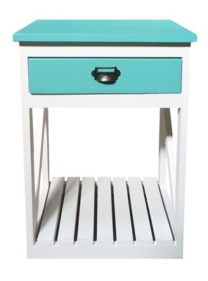 Velador Nórdico 1 Cajón Blanco Turquesa