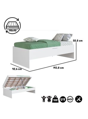 Imagen 2 del producto Cama Baúl Israel Blanca 1 Plaza