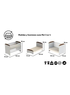 Imagen 2 del producto Cuna 3 Funciones Blanco Cafe Mel
