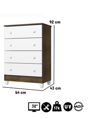 Imagen 2 del producto Cómoda Blanco Café Mel 4 Cajones