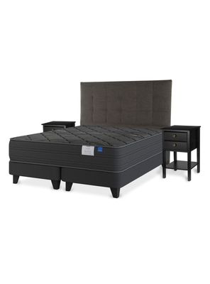 Cama Europea Black King + Respaldo Velador Rover