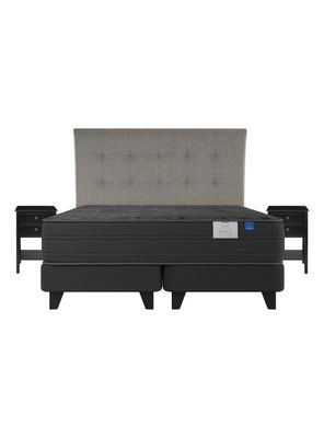 Cama Europea Black King + Respaldo con Velador Rover