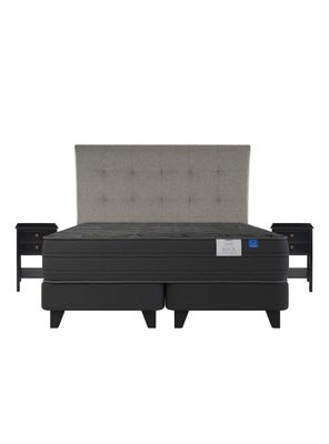 Cama Europea Black Súper King + Respaldo con Velador