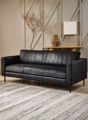 Sofá Damián Negro Cuero 3 Cuerpos