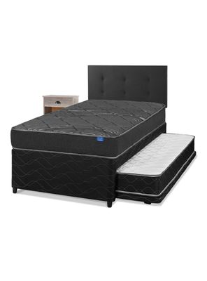 Diván Black 1.5 Plazas + Respaldo Royal + Velador Rock