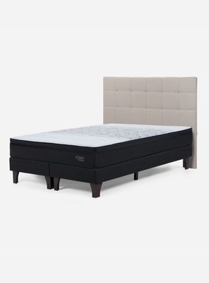 Cama Europea Tempo Súper King + Respaldo Issey Niebla