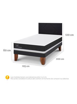 Imagen 2 del producto Cama Europea Ortopedic 1.5 Plazas + Respaldo Villarrica Negro