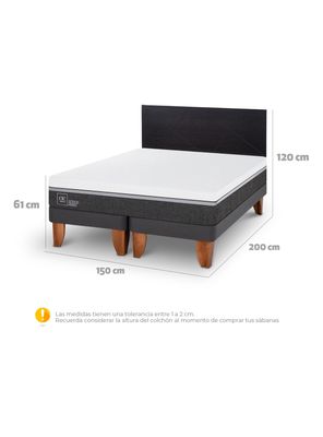 Imagen 2 del producto Cama Europea Ortopedic Advance 2 Plazas Base Dividida + Respaldo Villarrica Negro