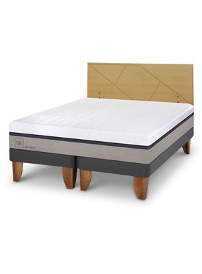 Cama Europea Balance 2 Plazas Base Dividida + Respaldo Villarrica Mostaza