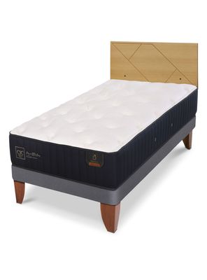 Cama Europea Premium 1.5 Plazas + Respaldo Villarrica Mostaza