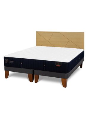 Cama Europea Premium 2 Plazas Base Dividida + Respaldo Villarrica Mostaza