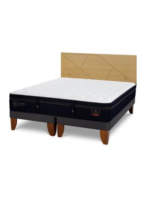 Cama Europea Súper Premium 2 Plazas Base Dividida + Respaldo Villarrica Mostaza
