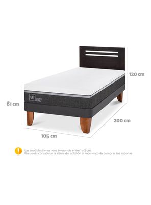 Imagen 2 del producto Cama Europea Ortopedic Advance 1.5 Plazas + Respaldo Múnich Negro