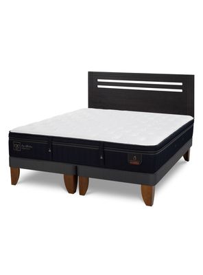 Cama Europea Super Premium 2 Plazas Base Dividida + Respaldo Munich Negro