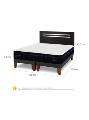Imagen 2 del producto Cama Europea Super Premium 2 Plazas Base Dividida + Respaldo Munich Negro