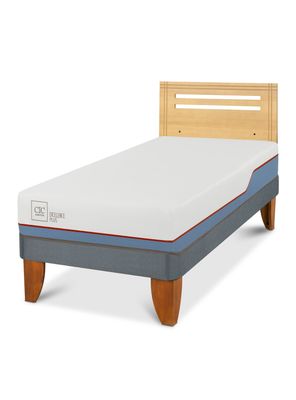 Cama Europea Excellence Plus 1.5 Plazas + Respaldo Múnich Mostaza