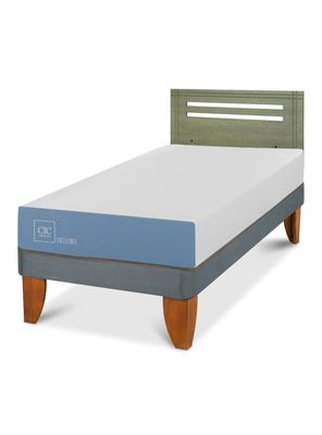 Cama Europea Excellence 1 Plaza + Respaldo Múnich Olivo