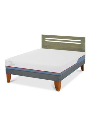Cama Europea Excellence Plus 2 Plazas + Respaldo Múnich Olivo