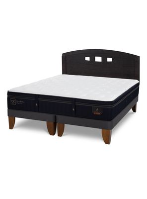 Cama Europea Súper Premium 2 Plazas Base Dividida + Respaldo Gales Negro