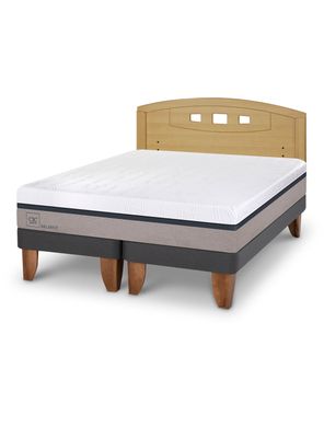 Cama Europea Balance 2 Plazas Base Dividida + Respaldo Gales Mostaza