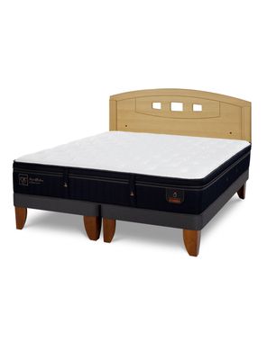 Cama Europea Súper Premium 2 Plazas Base Dividida + Respaldo Gales Mostaza