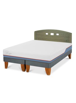 Cama Europea Excellence Plus 2 Plazas Base Dividida + Respaldo Gales Olivo