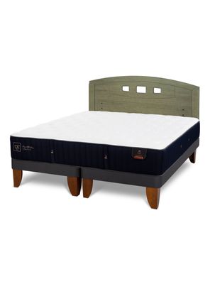 Cama Europea Premium 2 Plazas Base Dividida + Respaldo Gales Olivo