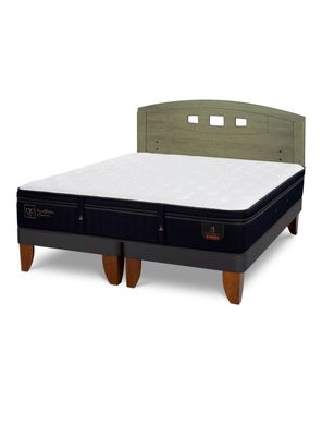 Cama Europea Súper Premium 2 Plazas Base Dividida + Respaldo Gales Olivo