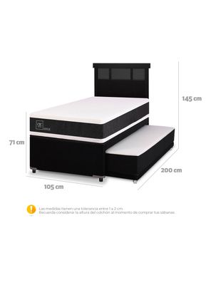 Imagen 2 del producto Diván Ortopedic Black 1.5 Plazas Respaldo Dublín Negro