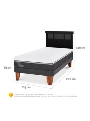 Imagen 2 del producto Cama Europea Ortopedic Advance 1.5 Plazas + Respaldo Dublín Negro