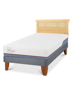 Cama Europea Excellence Plus 1.5 Plazas + Respaldo Dublín Mostaza