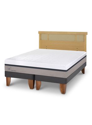 Cama Europea Balance 2 Plazas Base Dividida + Respaldo Dublín Mostaza