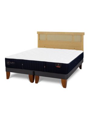 Cama Europea Premium 2 Plazas Base Dividida + Respaldo Dublín Mostaza
