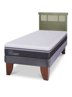 Cama Europea Ortopedic Advance 1.5 Plazas + Respaldo Dublín Olivo