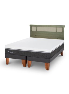 Cama Europea Ortopedic Advance King + Respaldo Dublín Olivo