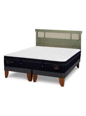 Cama Europea Súper Premium 2 Plazas Base Dividida + Respaldo Dublín Olivo