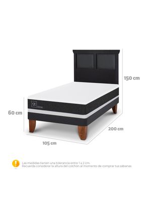Imagen 2 del producto Cama Europea Ortopedic 1.5 Plazas + Respaldo Torino Negro