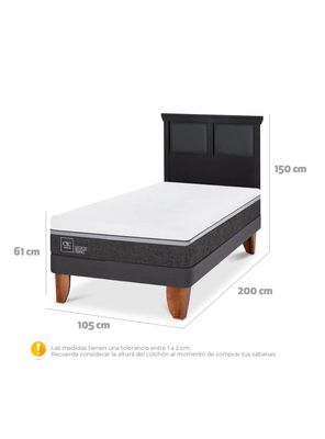 Imagen 2 del producto Cama Europea Ortopedic Advance 1.5 Plazas + Respaldo Torino Negro