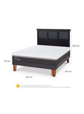 Imagen 2 del producto Cama Europea Ortopedic Advance 2 Plazas + Respaldo Torino Negro
