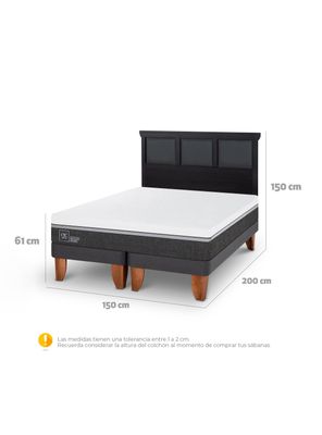 Imagen 2 del producto Cama Europea Ortopedic Advance 2 Plazas Base Dividida + Respaldo Torino Negro