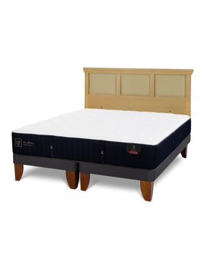 Cama Europea Premium 2 Plazas Base Dividida + Respaldo Torino Mostaza